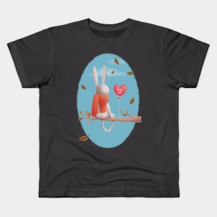 Miss you! Cute rabbit sitting in a tree thinking of his love in the autumn Kids T-Shirt